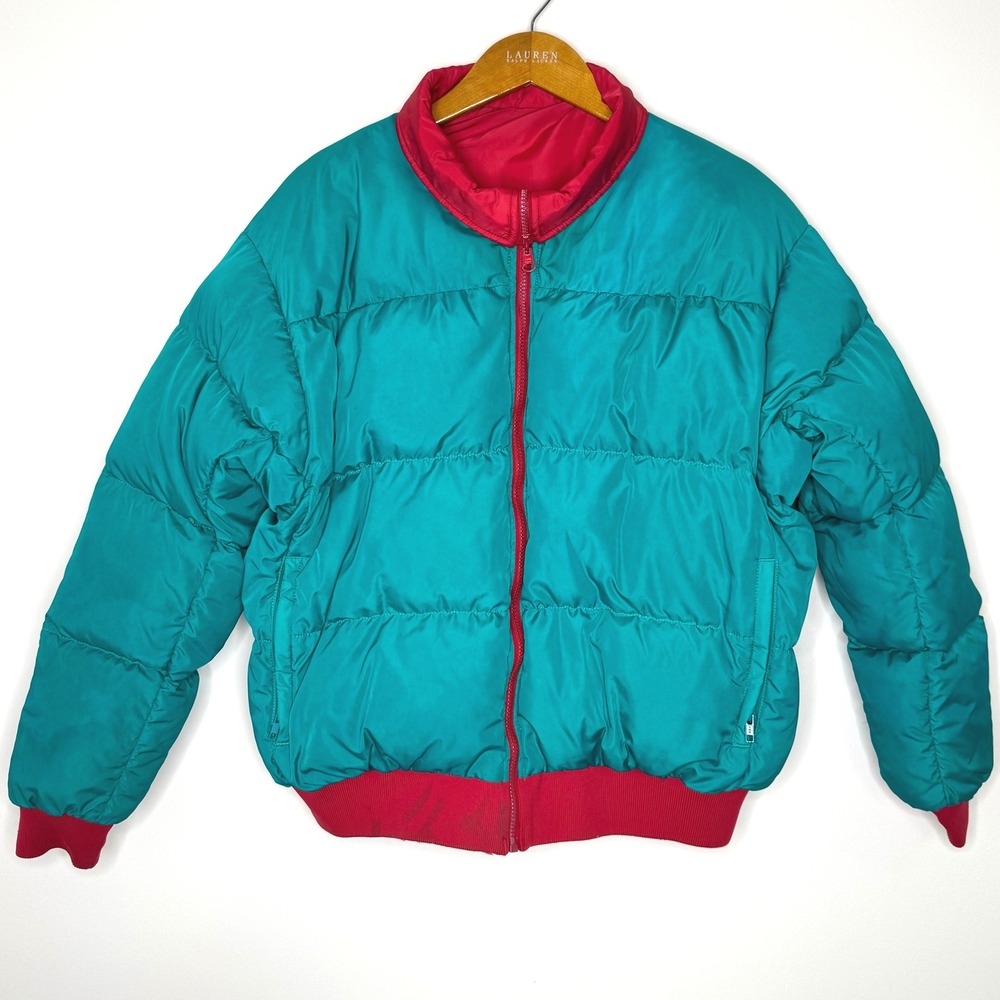 Vintage Columbia Reversible Bomber/Puffer Coat Down‎ Green/Red Mens XL